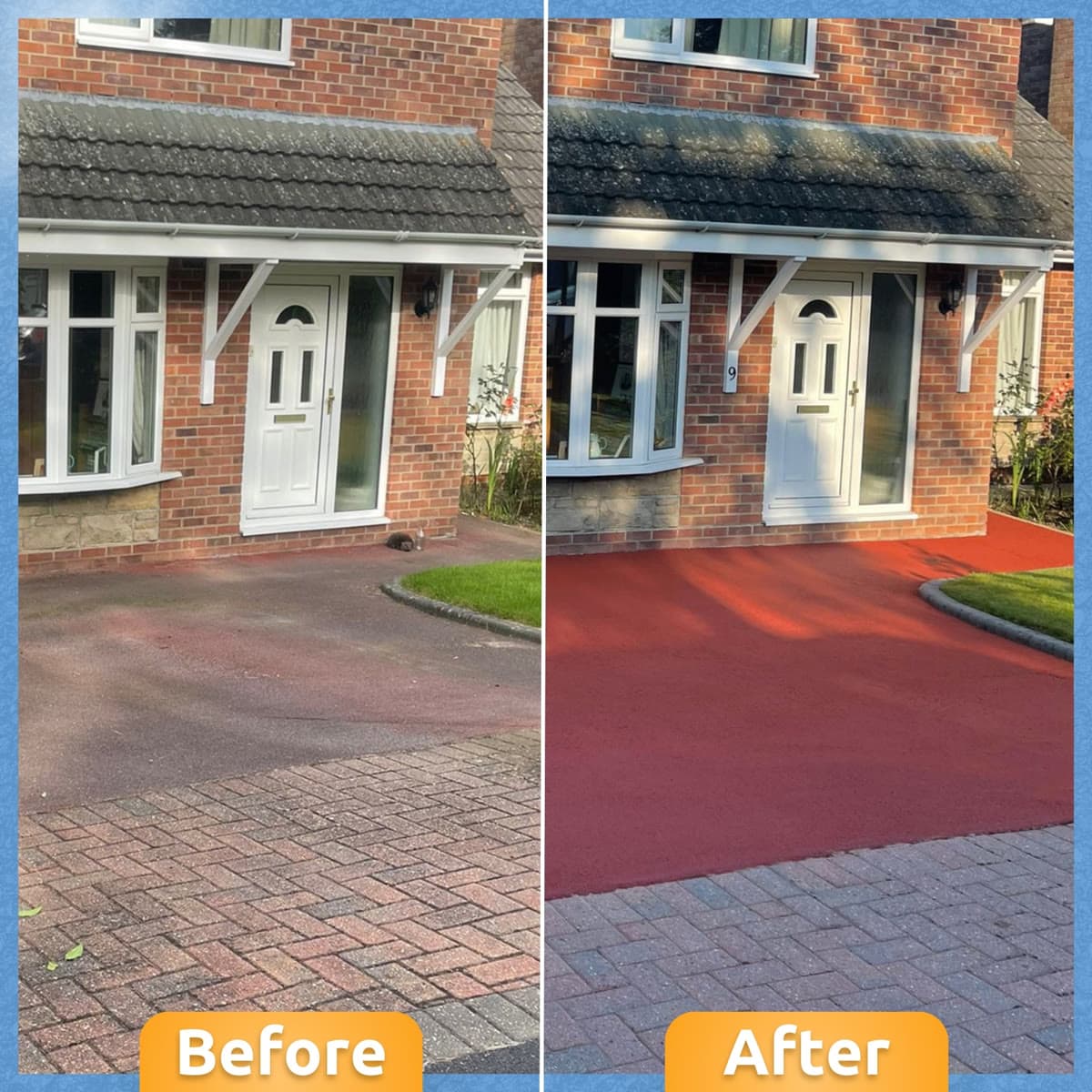 Wide approach view of a restored residential driveway