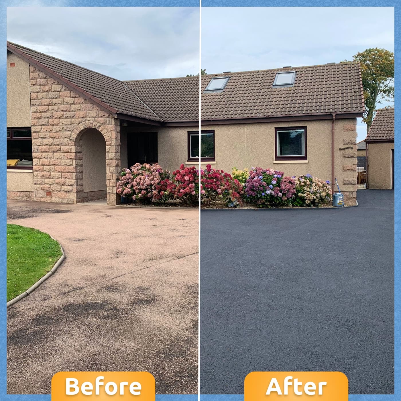 Freshly restored residential driveway with a clean dark finish